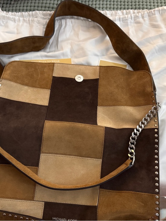 Michael Kors Handbags - Michael Kors Patchwork Suede Shoulder Bag in Brown and Tan NEW WITH TAGS .